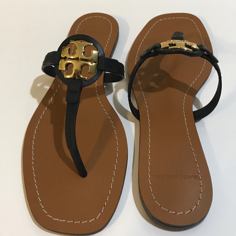 NIB Tory Burch Mini Miller Leather Thong - Perfect Black, Size 8 - Picture 2 of 11